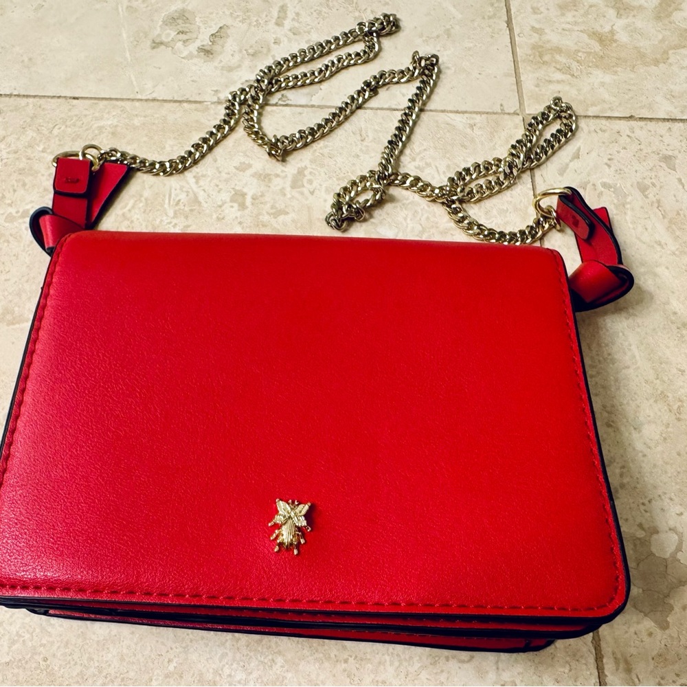 Zara Red Crossbody Bag with Gold Chain & Bee Detail